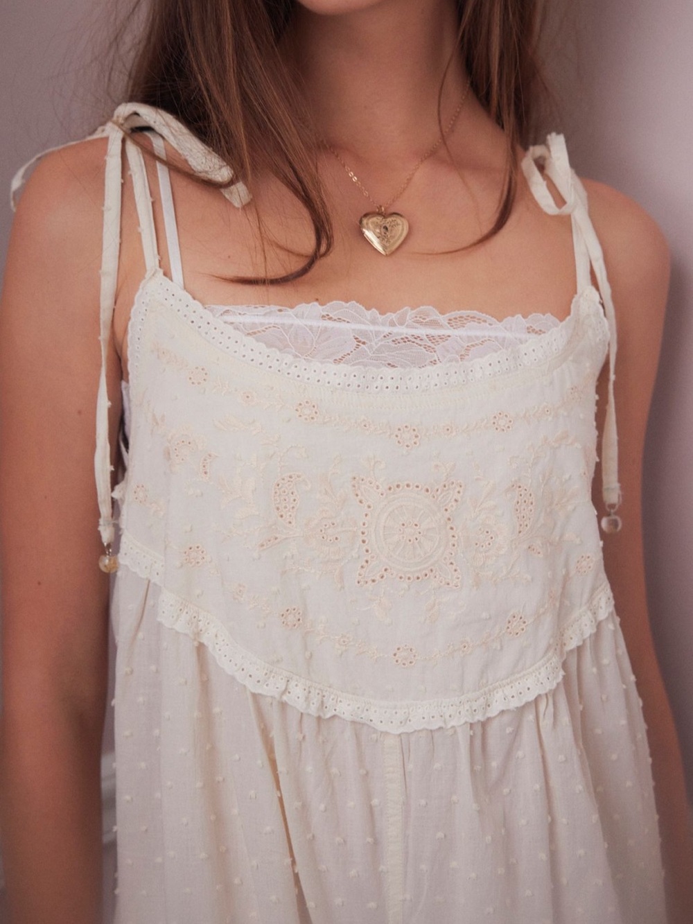 Free People Cream Lace-Trim Wide-Leg Jumpsuit